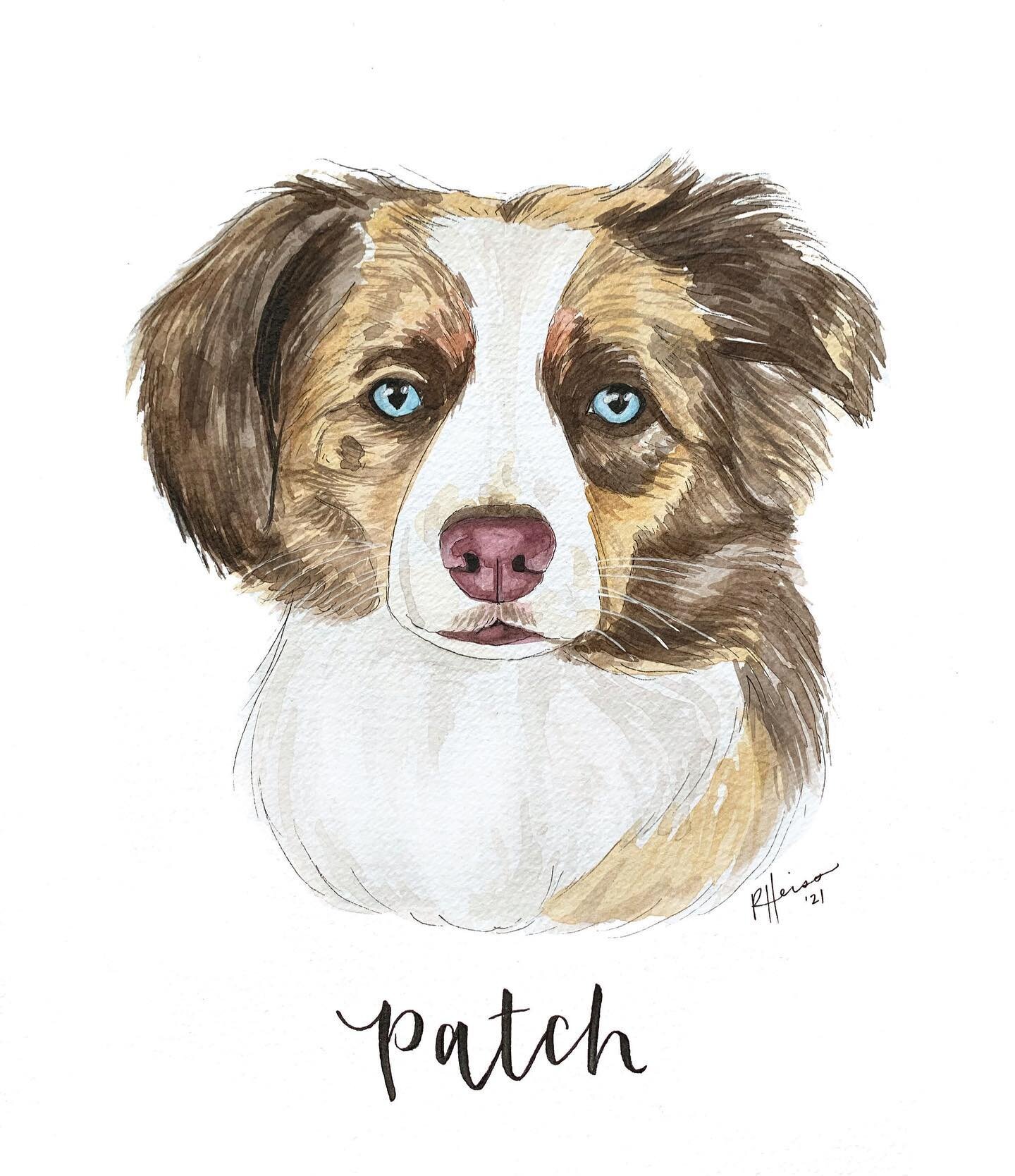 Patch: Has GoT Night King eyes, will not laugh at your jokes or fall for your fake treat trick, better trained than any employee of the month.

8&rdquo;x10&rdquo; watercolor + pen pet portrait from January