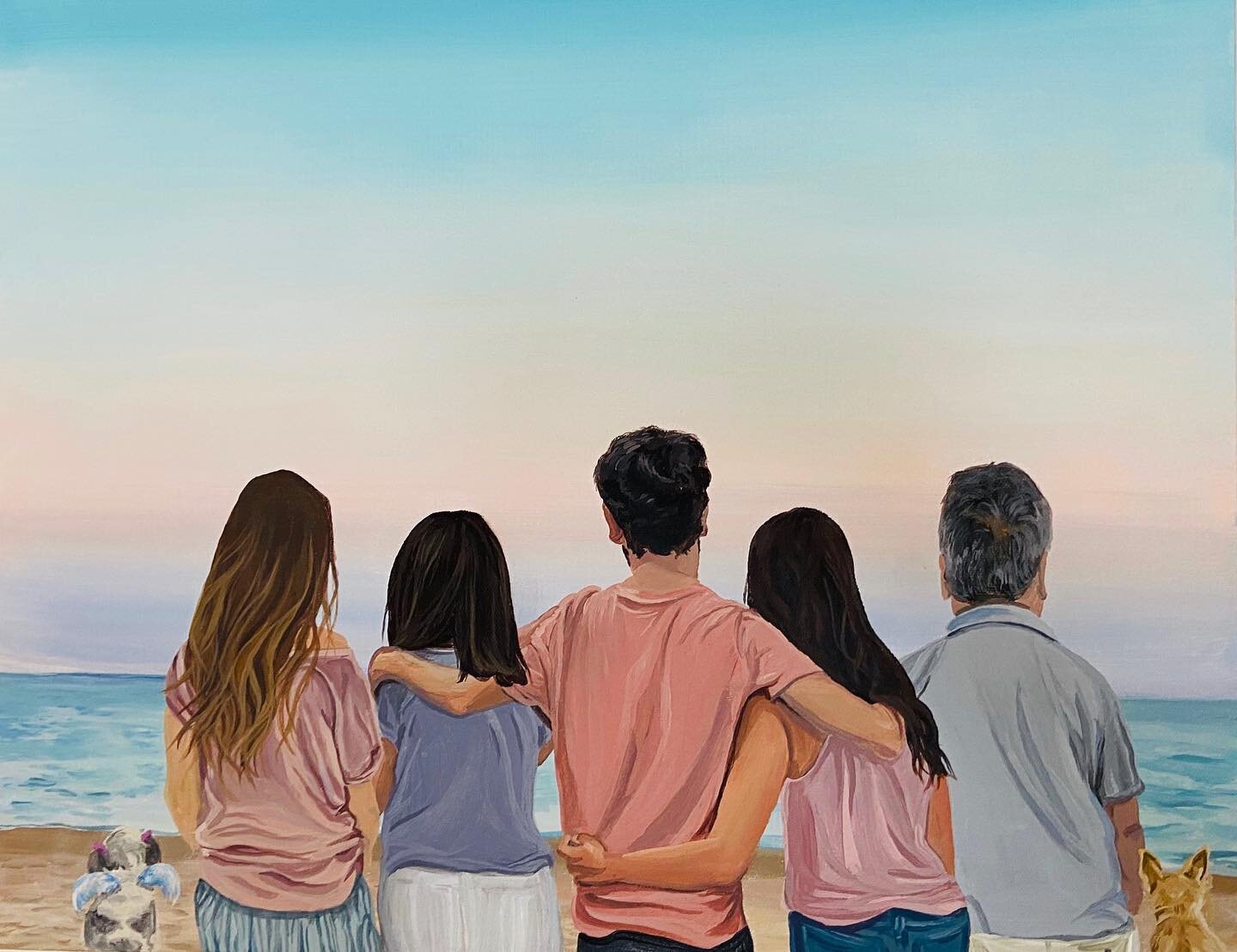 This weekend, I painted a family I&rsquo;ve known since I was twelve&mdash;it&rsquo;s my husband with his mom, dad, sisters and pets. ❤️🎨⁣
⁣
Part of what makes this painting so tender to me, is that they lost their darling shih-tzu, Mia, unexpectedl