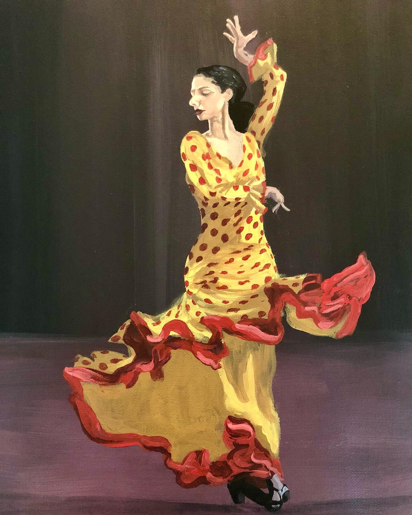 The smallest portrait I&rsquo;ve painted was a face about the size of my thumb (swipe to see the scale 👍🏽💃🏻) a tiny but mighty flamenco dancer! 

It was a unique challenge working in details on such a little face but I always set the vibe before 