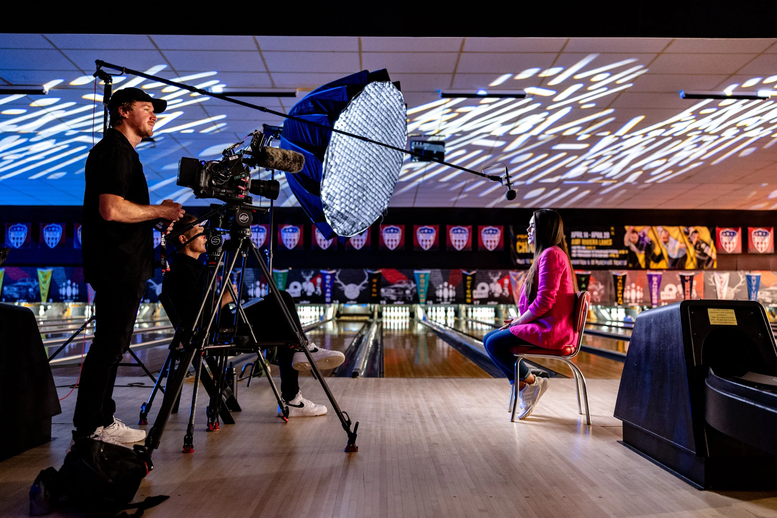 Seattle-based Cinematographer Tom Pittenger filming with Isaac Solotaroff and Kimberly Pressler on the HBO Original Docuseries, Born to Bowl.