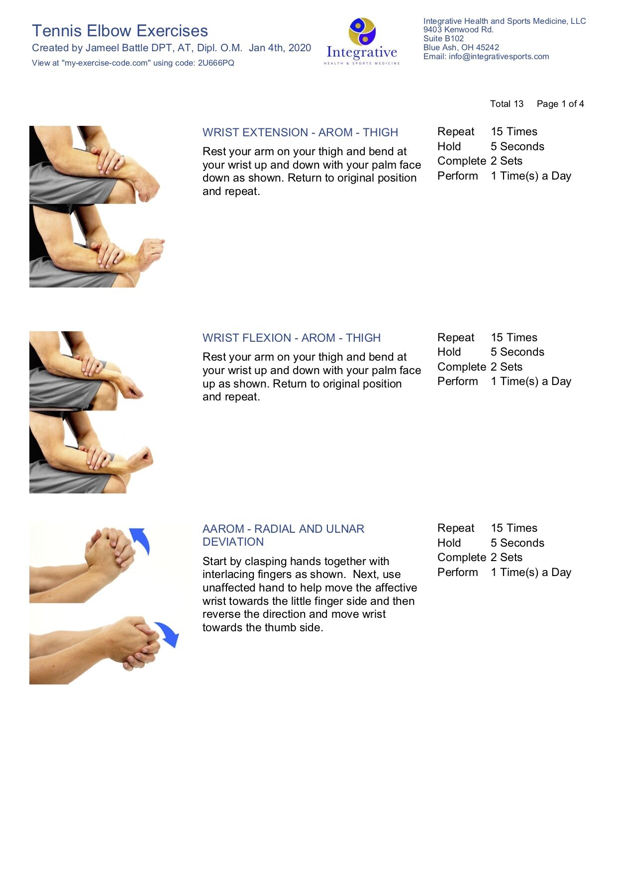Home Exercise Program for Tennis Elbow (Lateral Epicondylagia) — Integrative Health + Sports Medicine