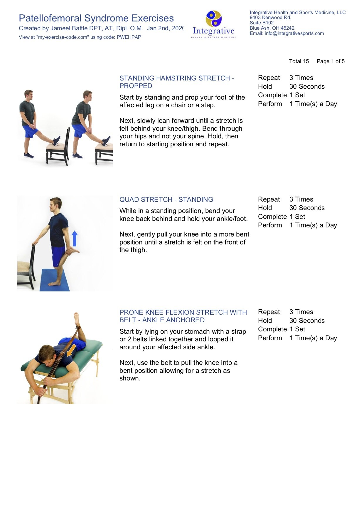 Home Exercise Program for Patellofemoral Pain Syndrome — Integrative ...