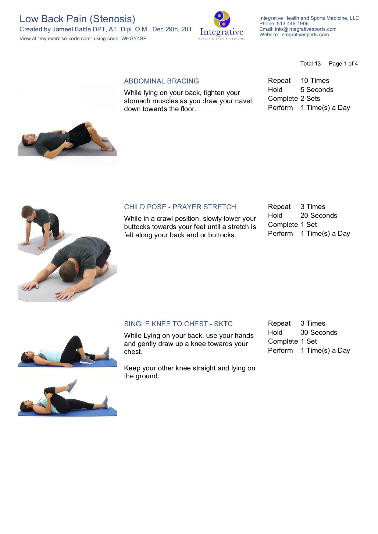 Exercise Program for Low Back Pain (Spinal Stenosis ) — Integrative ...