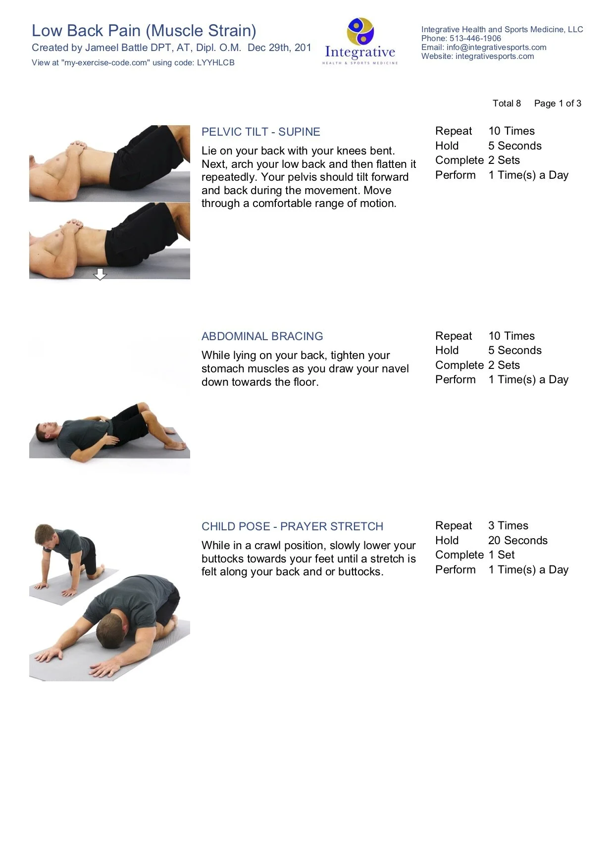 Home Exercise Program for Low Back Pain (Muscle Strain) — IHSM