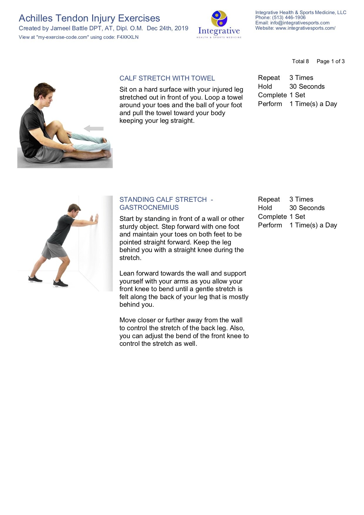 Home Exercise Program for Achilles Tendon Injury — Integrative Health +  Sports Medicine