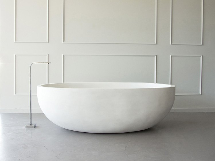 In situ view of our Rubens Stone Composite Bath in pure white.