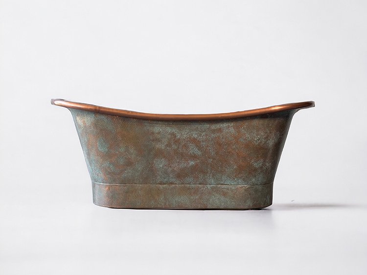 Copper freestanding bath in Hammered Vert de Gris finish - Natural Stone Bath Worx