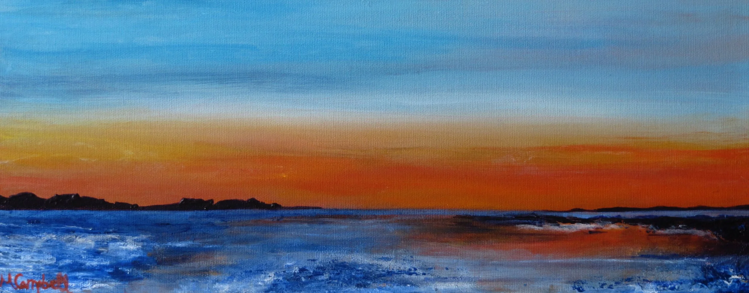 seascape aberlady sunset orange wave blue sea water sky rocks