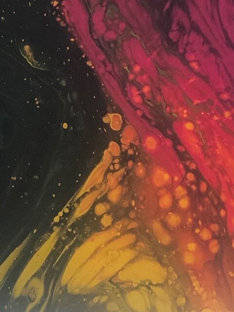 Impact Acrylic pour abstract green white blue turquoise reflection shine floetrol oil cell