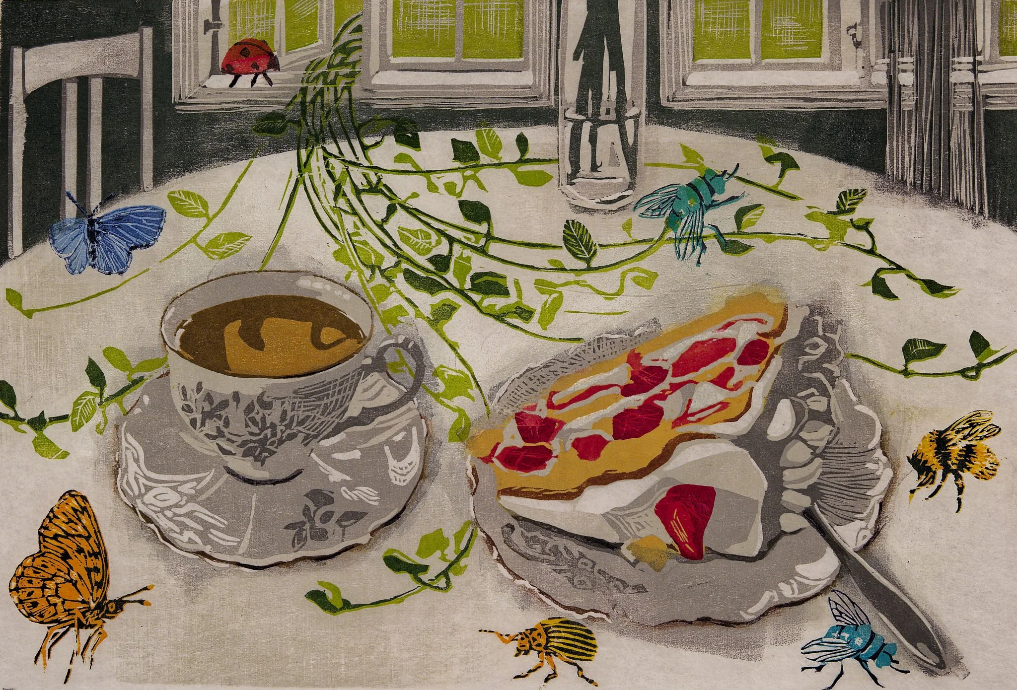 Teija Lehto_Mansikkakakkukahvit_Puupiirros_2025_23 x 34 cm.jpg