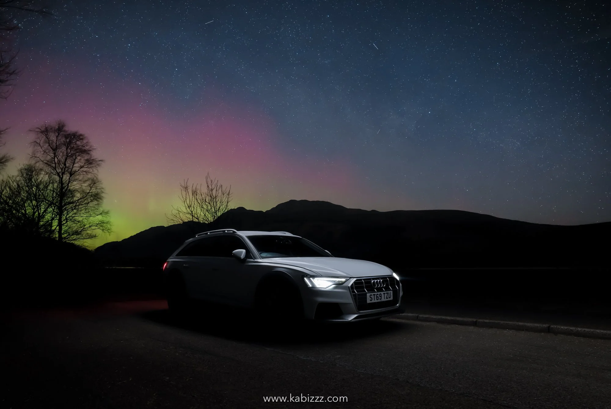 Northern Lights in Scotland March 2023 (Loch Lomond &amp; Audi A6 for Car Photography)