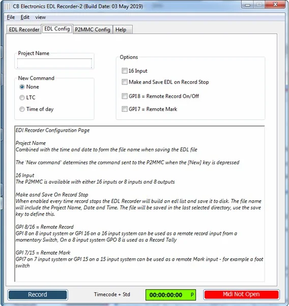 EDL Capture Options Page