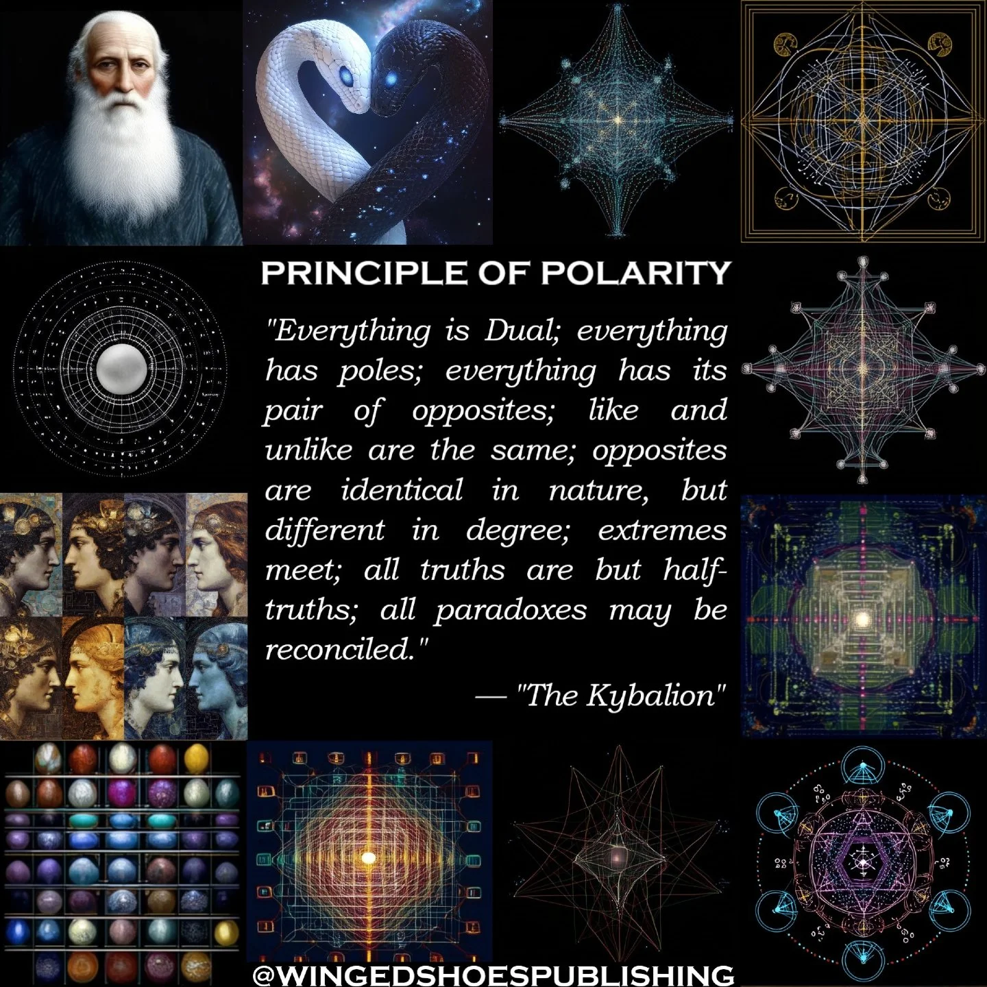 "The Principle of Polarity explains that everything in nature is dual and has two poles or extremes. These extreme poles are different in degree, but their substance, their quality, is the same. All subjective viewpoints can be reconciled since 