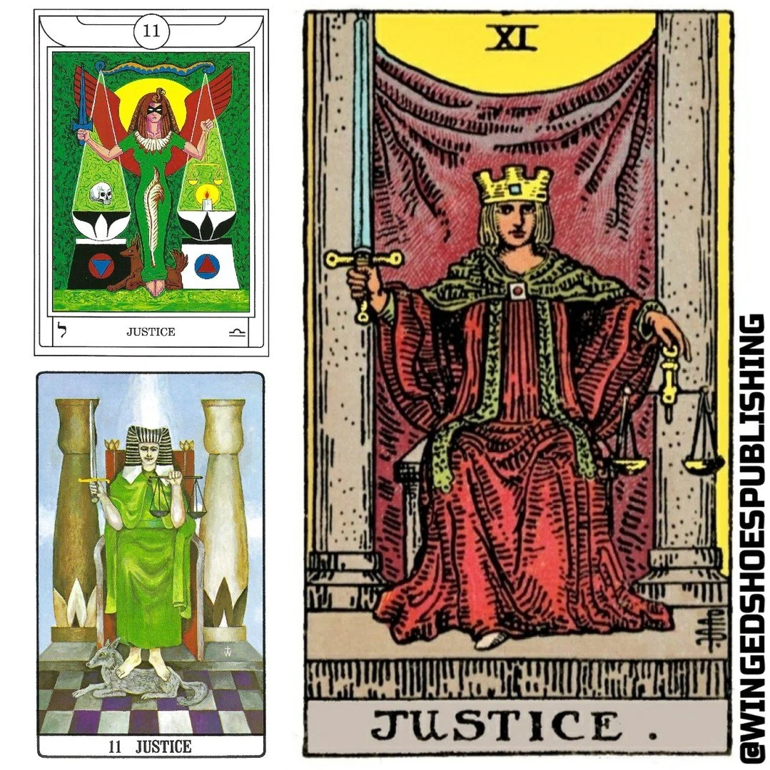 "Justice is the Eleventh Key of the Tarot, and the Twenty-second Path of the Tree of Life, connecting Tiphareth and Geburah. The Magickal Title of this card is the "Daughter of the Lords of Truth, the Holder of the Balances." This path