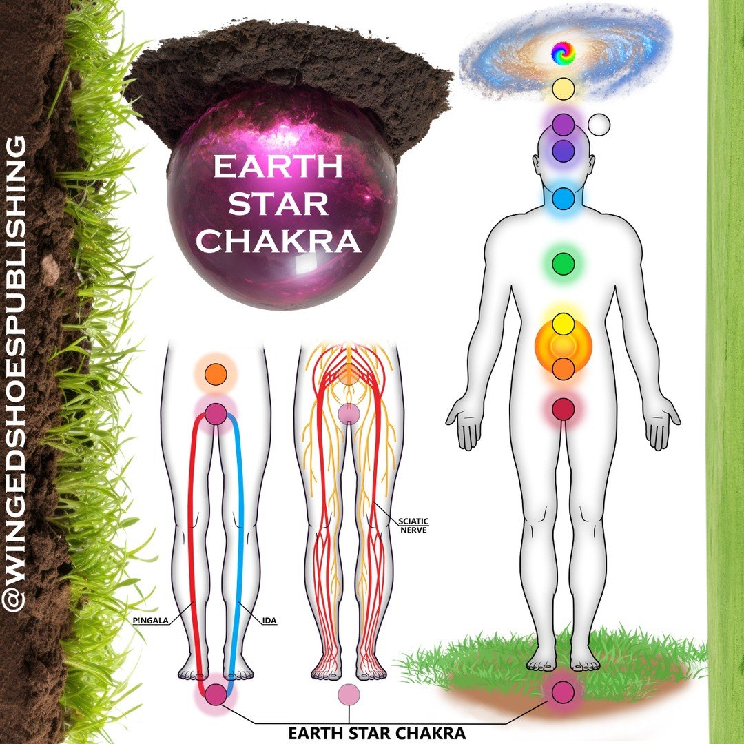 "The Earth Star Chakra is approximately six inches below the feet. Otherwise called the "Super-Root", this Chakra assists in grounding and connecting us to Planet Earth since it makes direct contact with the ground. The Earth Star acts