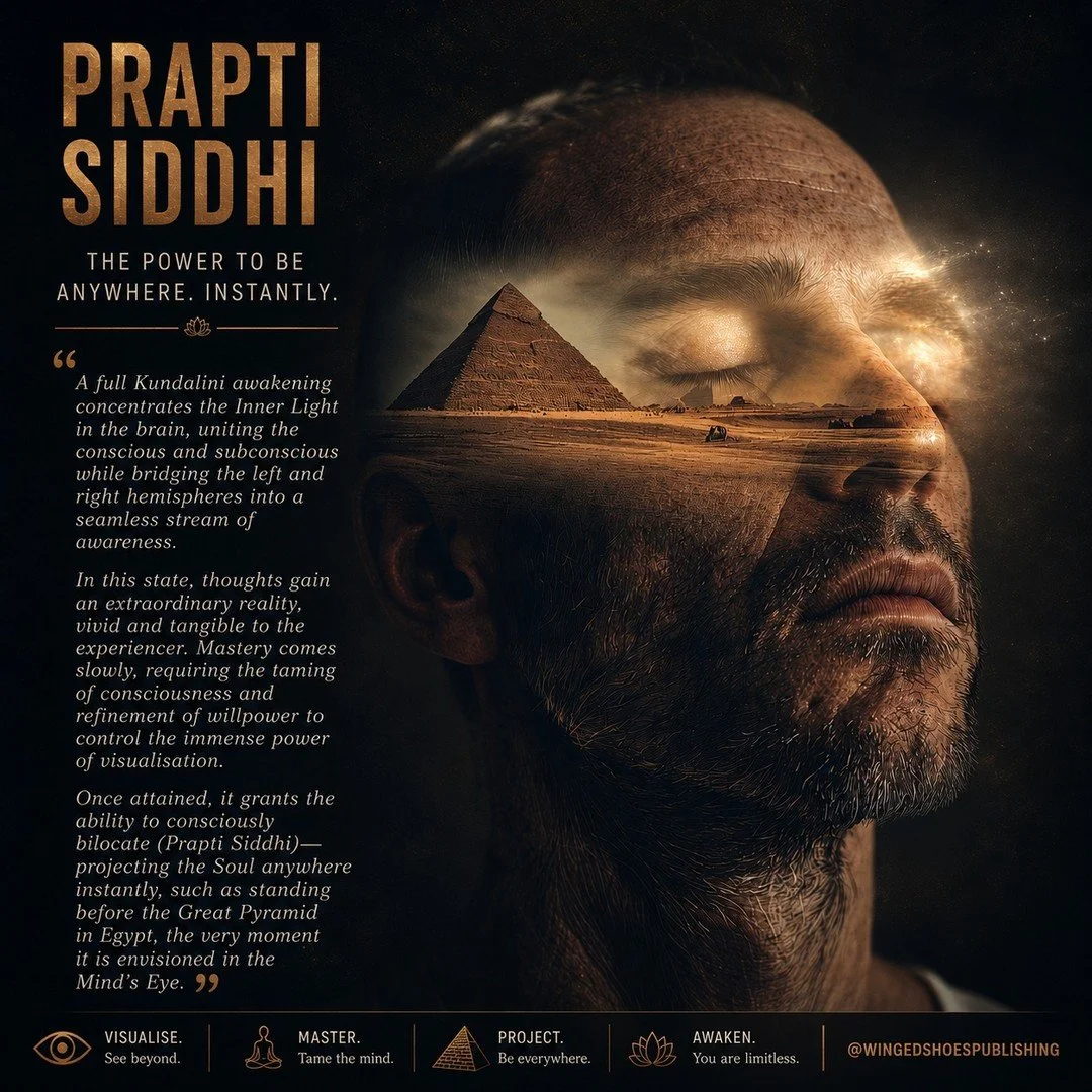 "Prapti Siddhi
The fifth classical Siddhi, Prapti (Sanskrit word implying "stretching of the body" or "power of reaching"), allows the individual to travel anywhere instantaneously with the application of their willpower. Pra