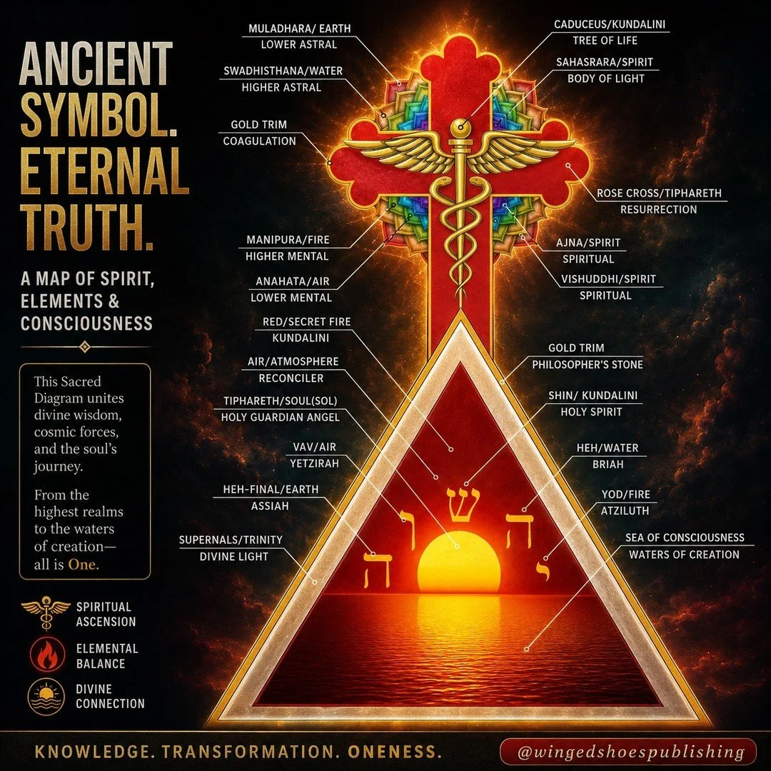 "The Magus emblem is modified from the traditional Golden Dawn Cross and Triangle to best represent the many ideas in this work. After all, the purpose of The Magus is to bridge the Eastern Spiritual System and the Western Mystery Tradition&mdas