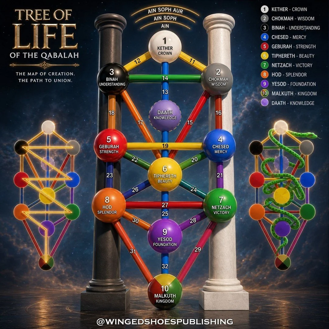 "The word, Qabalah, originates from the Hebrew "QBL," meaning "an oral tradition." The Qabalah is the esoteric component of Judaism, referred to by Dion Fortune as the "Yoga of the West." The Qabalah encompasses an 