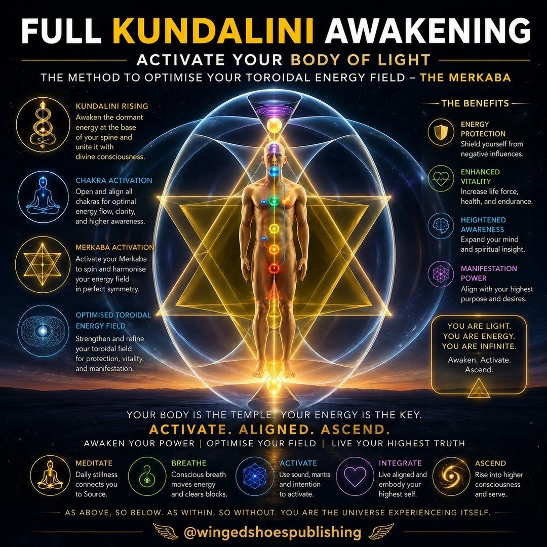 "One of the essential gifts of a full Kundalini awakening is activating the Body of Light and optimising one's toroidal energy field&mdash;the Merkaba. This geometric structure becomes the Soul's vehicle of consciousness that enables Interdimens