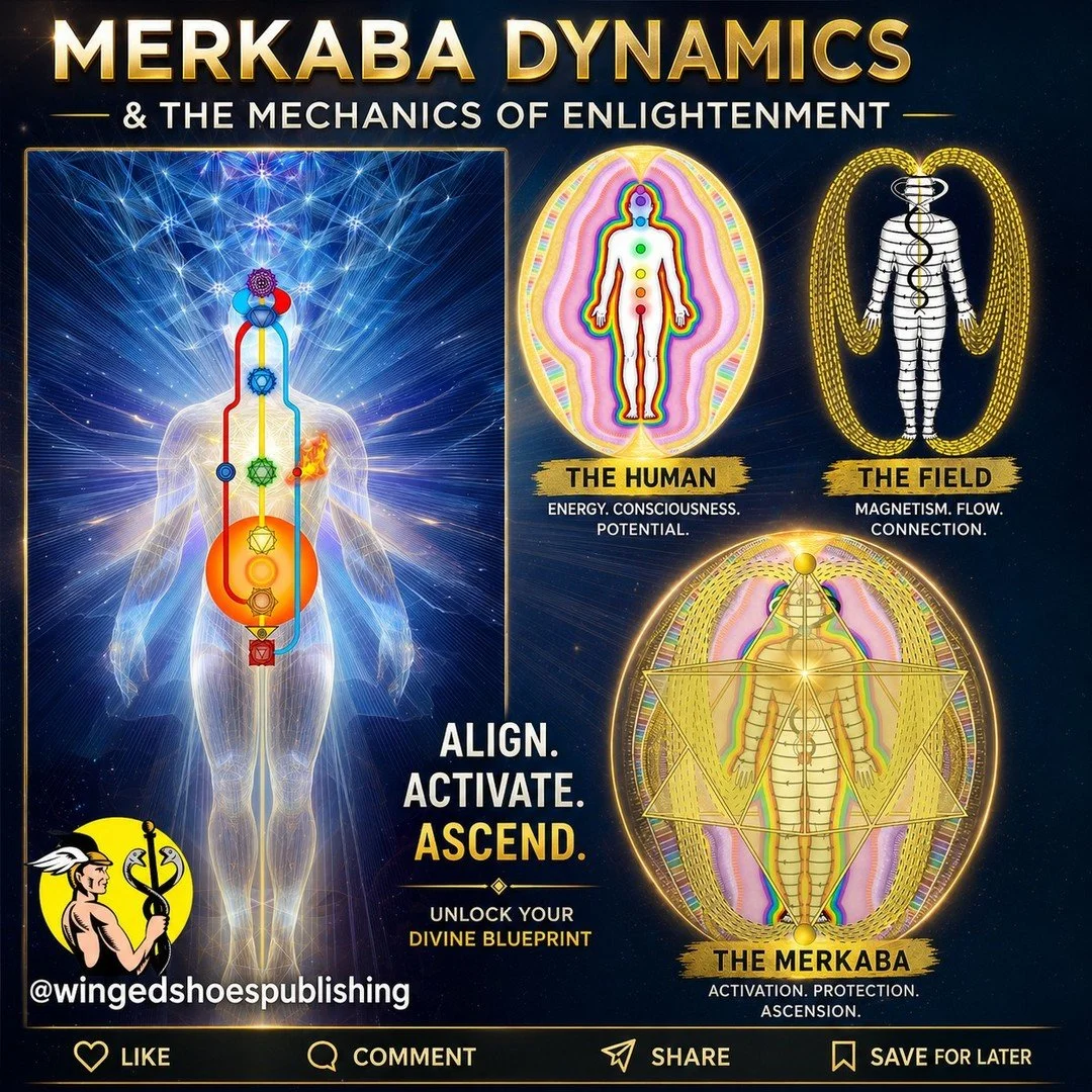 MERKABA DYNAMICS 
"The Chakric system's centre is in the Heart Chakra, Anahata; the two counterrotating Tetrahedrons of the Merkaba are suspended at its level. The Light emanating from the Heart Chakra causes the Merkaba Tetrahedrons to spin. Fo