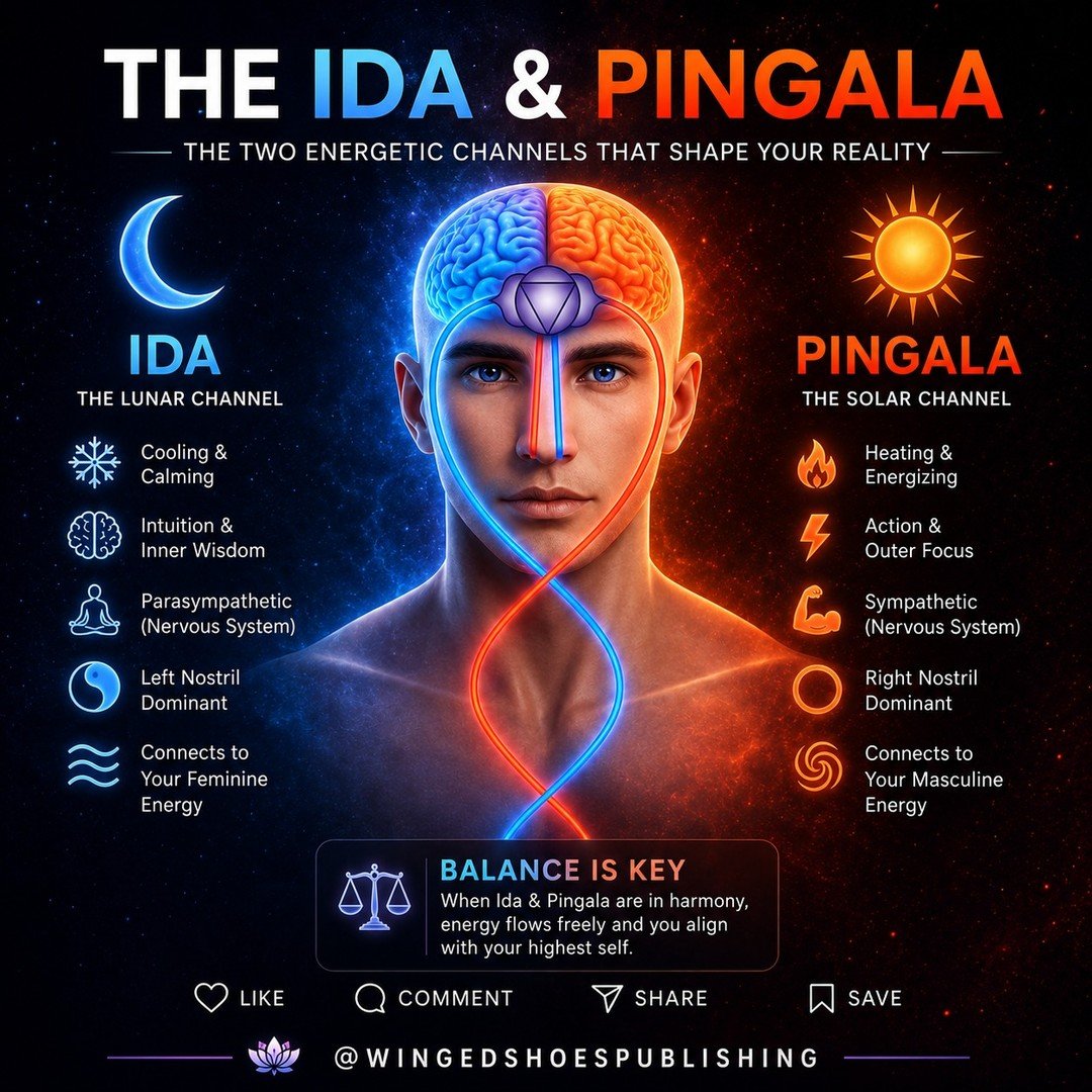"At the core of the Kundalini system lie two essential currents&mdash;Ida and Pingala&mdash;the twin forces that regulate the entire landscape of human consciousness. These channels are not passive pathways; they are living streams of energy tha