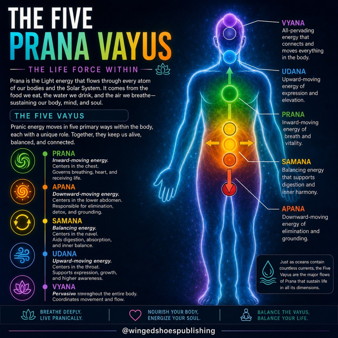 "Prana is Light energy; a Life Force that interpenetrates every atom of our bodies and the Solar System we are in. Pranic energy originates from the Sun and is directly responsible for our vitality and well-being. As mentioned, we receive Prana 