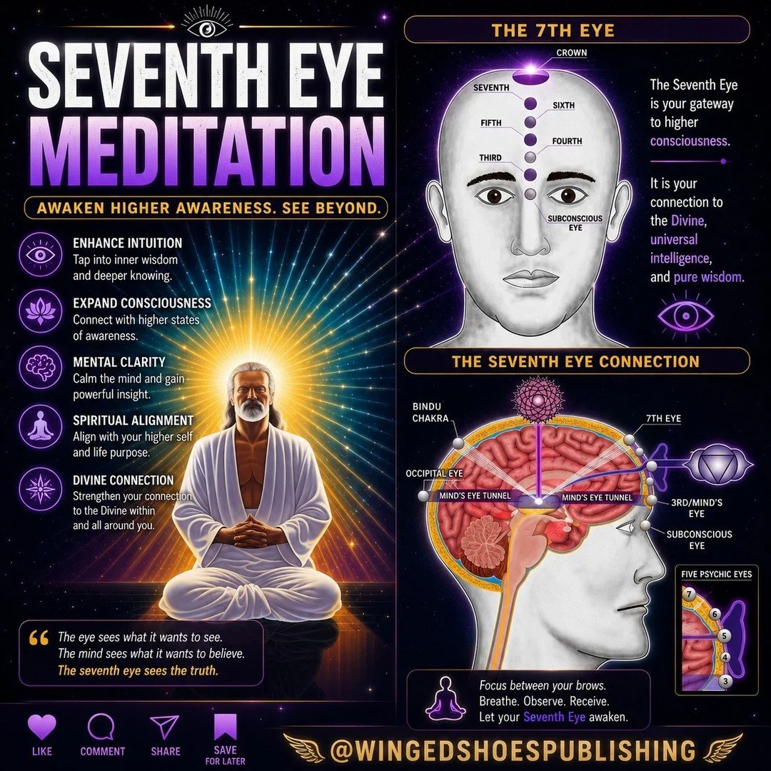 "3. Seventh Eye Meditation
The Seventh Eye is located where your hairline meets your forehead, in the centre. This location point is approximately one centimetre outside your head, right above that point. The Kundalini energy needs to exit from 
