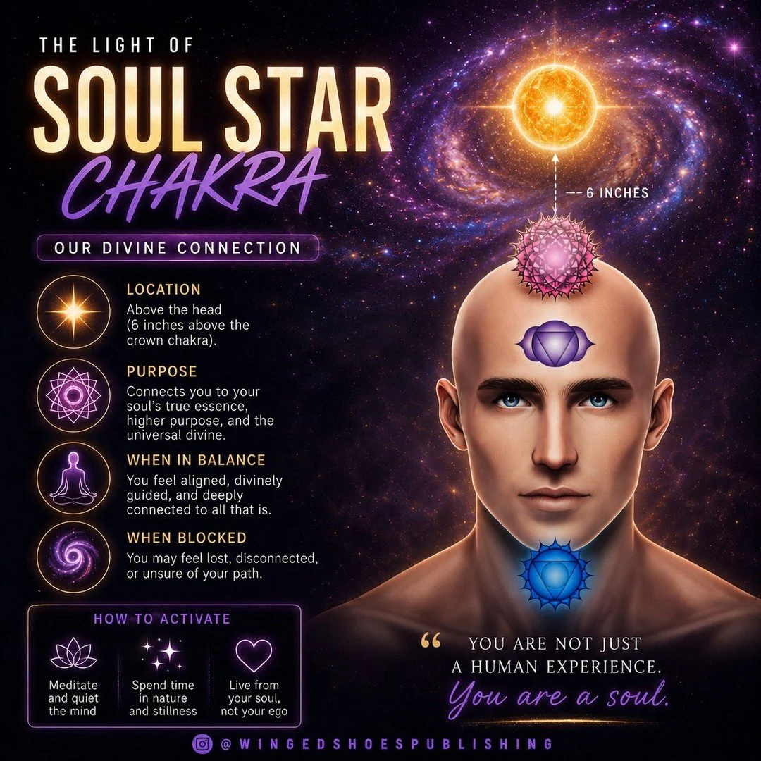 "The Soul Star Chakra&mdash;known in Sanskrit as Vyapini, meaning &ldquo;All-Pervading&rdquo;&mdash;exists just beyond the physical body, hovering roughly six inches above the crown like a radiant sun of consciousness. Its light is golden-white,