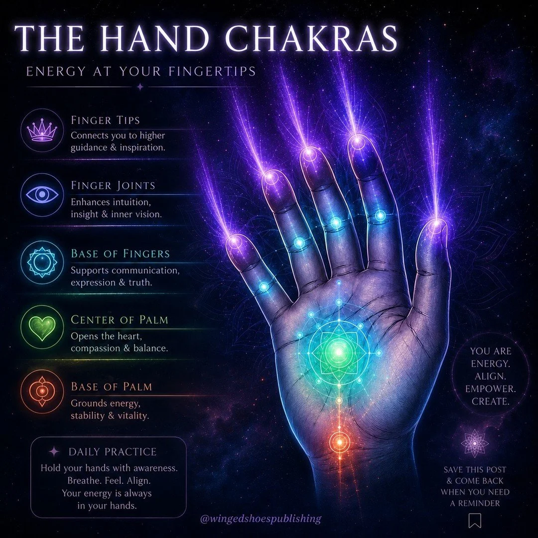 "The Hand Chakras can be used to receive energy but also to send it out; it all depends on your intention. When you are receiving energy, the fingertips are involved, while when you are sending it out, you do so mainly through the Palm Chakras (