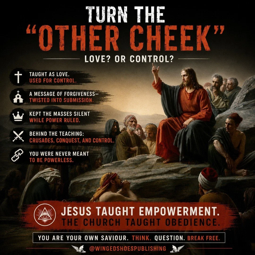 "Jesus' "Turn the Other Cheek" phrase from the Sermon on the Mount (The New Testament) refers to responding to injury without revenge or allowing more harm. On a more subtle level, it relates to forgiving the transgressions of others a