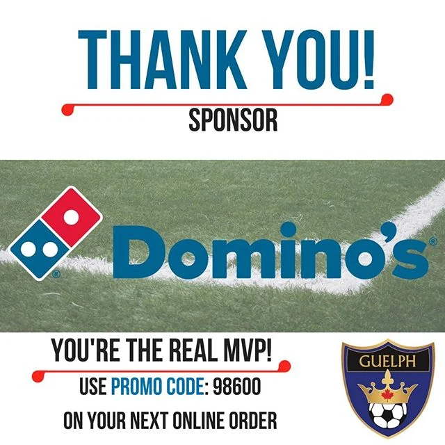 We know you love good pizza, and Guelph Soccer has you covered! ππβ½οΈ
Domino's Pizza in Guelph has been a generous sponsor again this year. Use the promo code: 98600 on your online orders all summer to redeem your exclusive GSC discount!
ππ»π΅