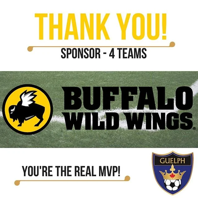 A big thank you to Buffalo Wild Wings for kindly sponsoring Guelph Soccer this summer season. They provided the prize for the player of the game in our House League programs, celebrating your little one's effort all season. Give them some love!