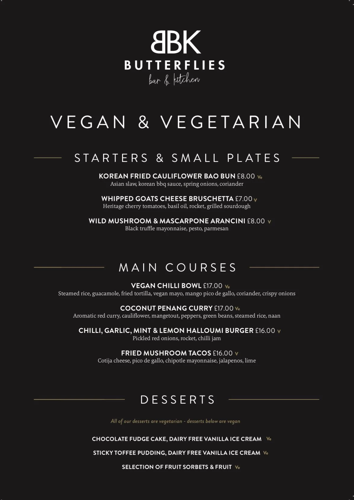 MENU — Butterflies Bar & Kitchen