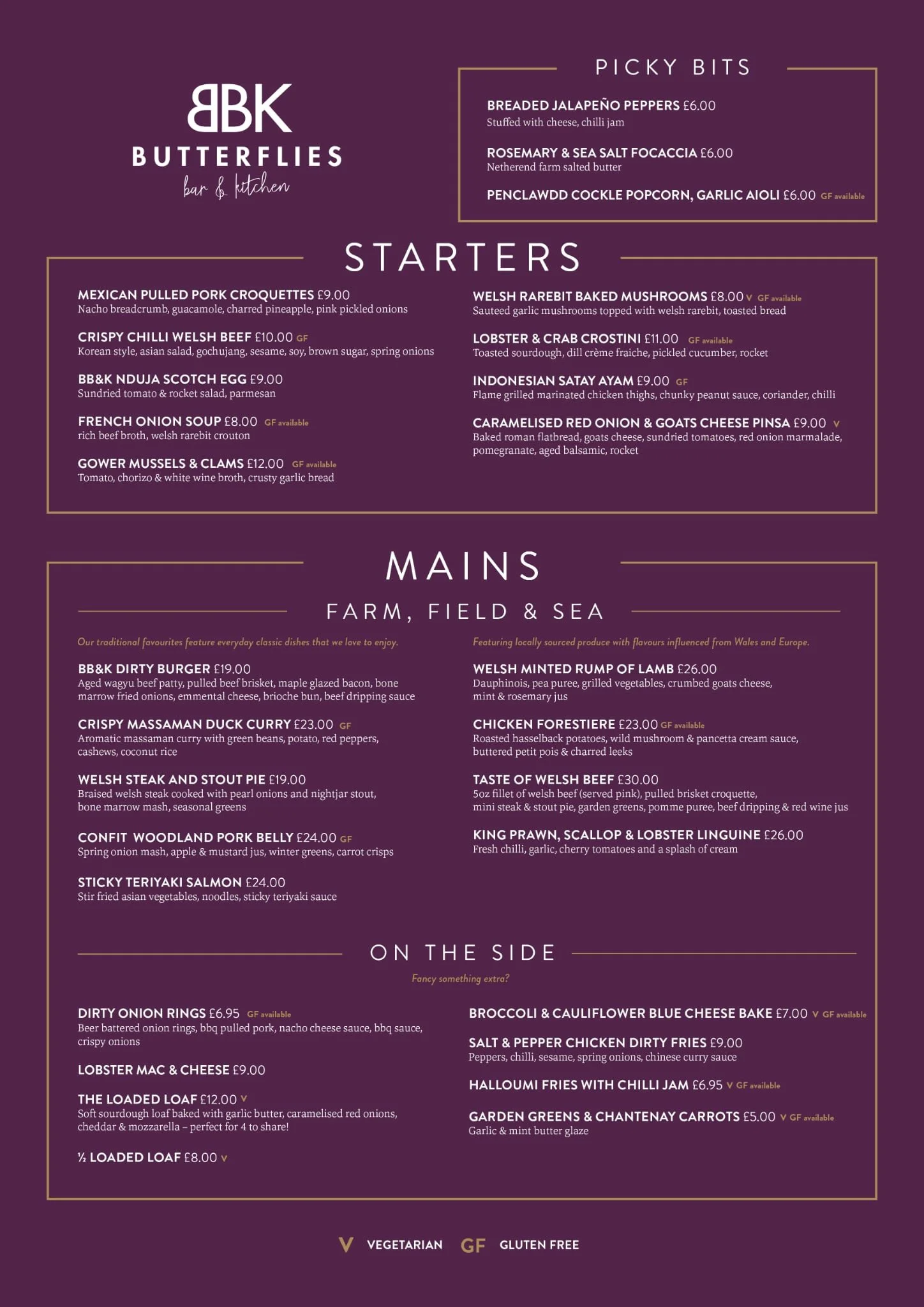 MENU — Butterflies Bar & Kitchen