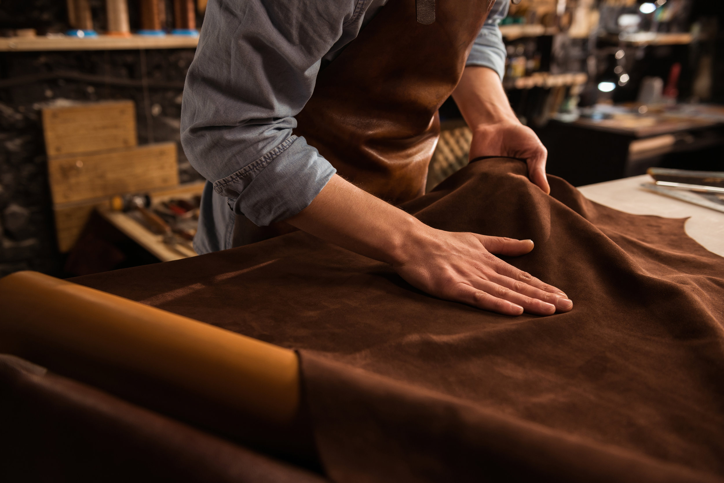 8 cowhide leather hide remnants Brown & Black Victorian Heraldic Emboss pattern 