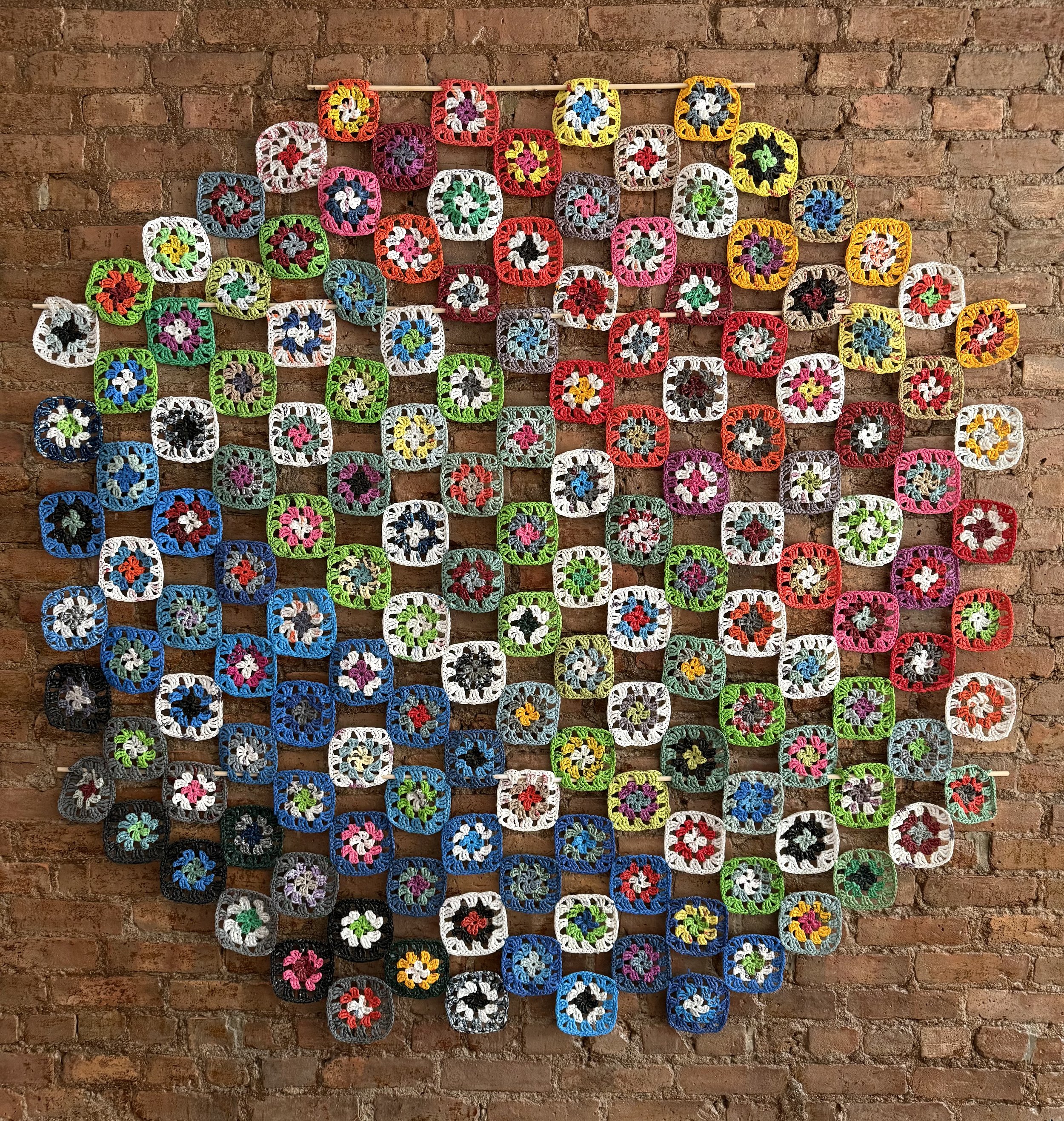Ain't Your Granny's Square / 5ft-6in x 5ft-3in / Repurposed Plastic Bags on a Wooden Dowel Frame