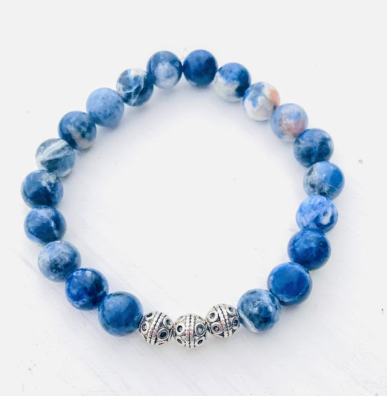 Blue Agate Gemstone Stretch Bracelet, 6-12mm | RainbowShop for Craft