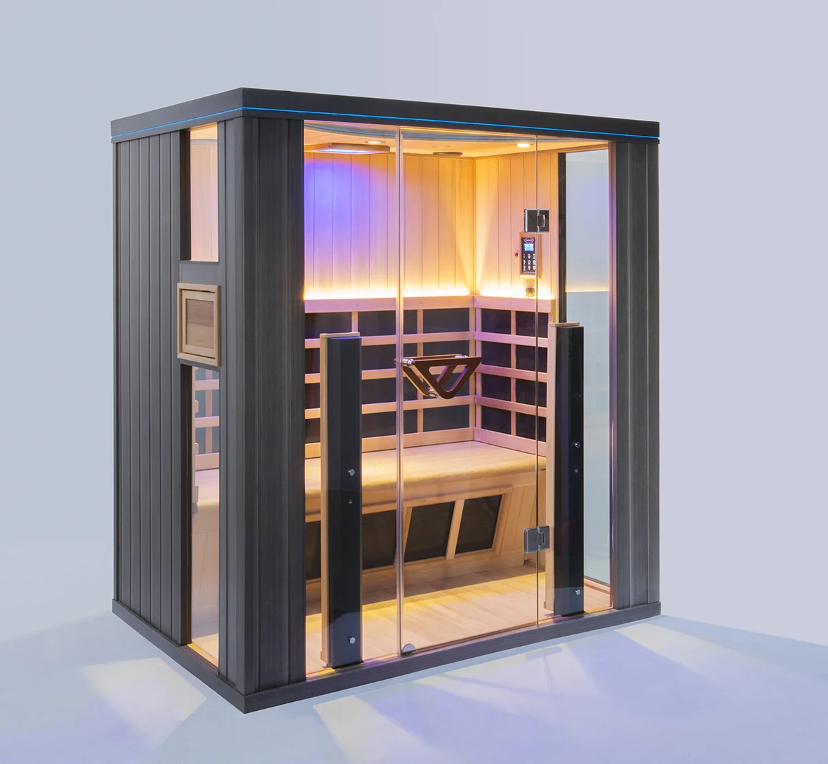 Higher Dose custom label sauna quarter view