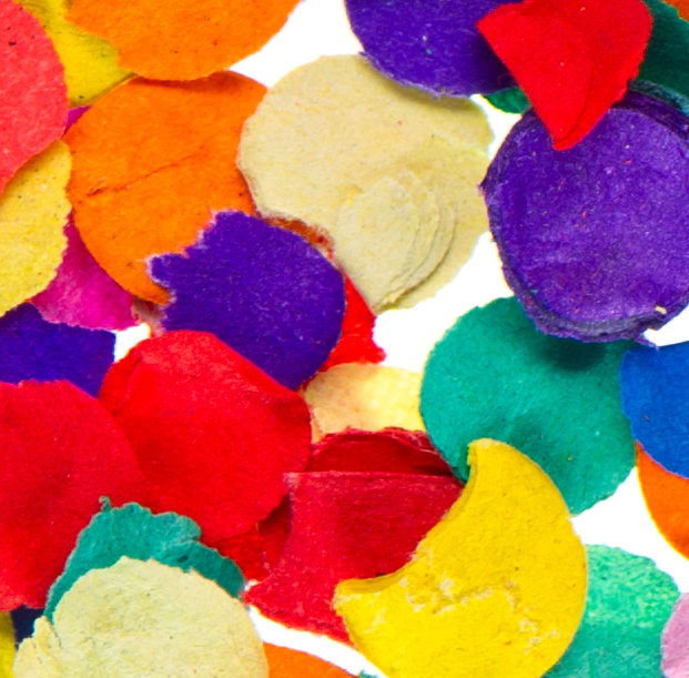 Image Description: Close up of brightly coloured confetti