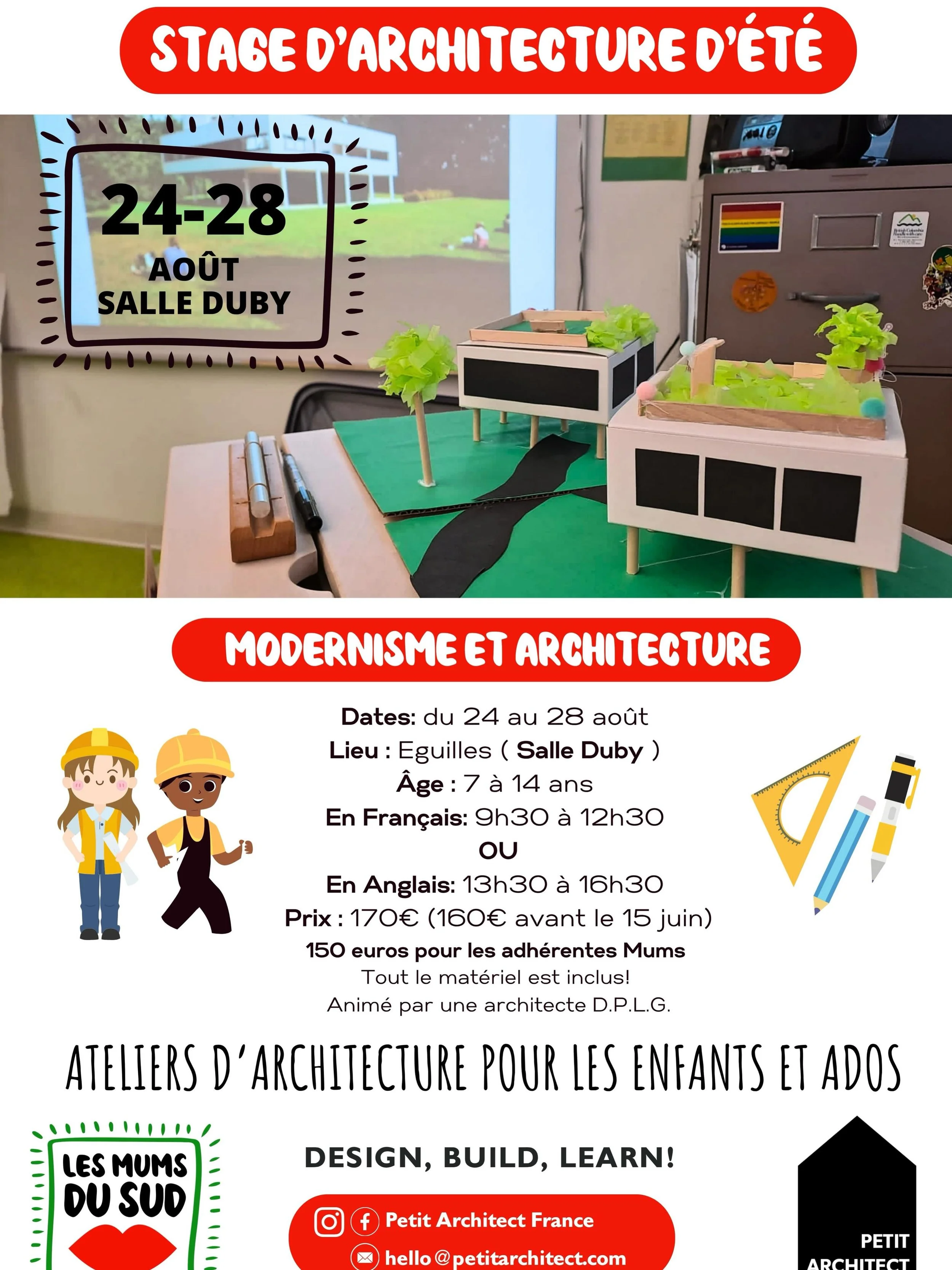 Nouveau stage!!! 
Venez d&eacute;couvrir l&rsquo;architecture et le courant moderniste cet &eacute;t&eacute;! 
Inscriptions en lien sur la bio;)
#stage #architecture #eguilles #designbuildlearn