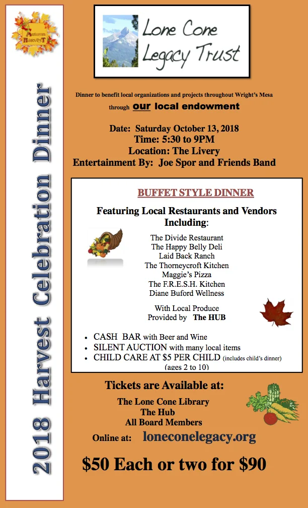 Lone Cone Legacy Trust 2018 Harvest Celebration Dinner Poster