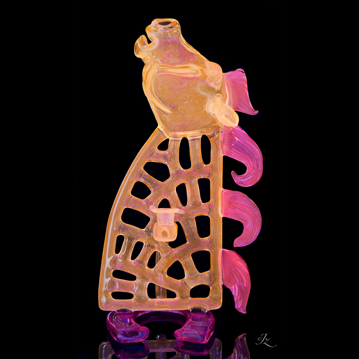  A Collaboration with Justin Knöferl, entitled “Lucky Peach Pegasus” it can be viewed currently at Illuzions Glass Gallery in Denver, CO    
