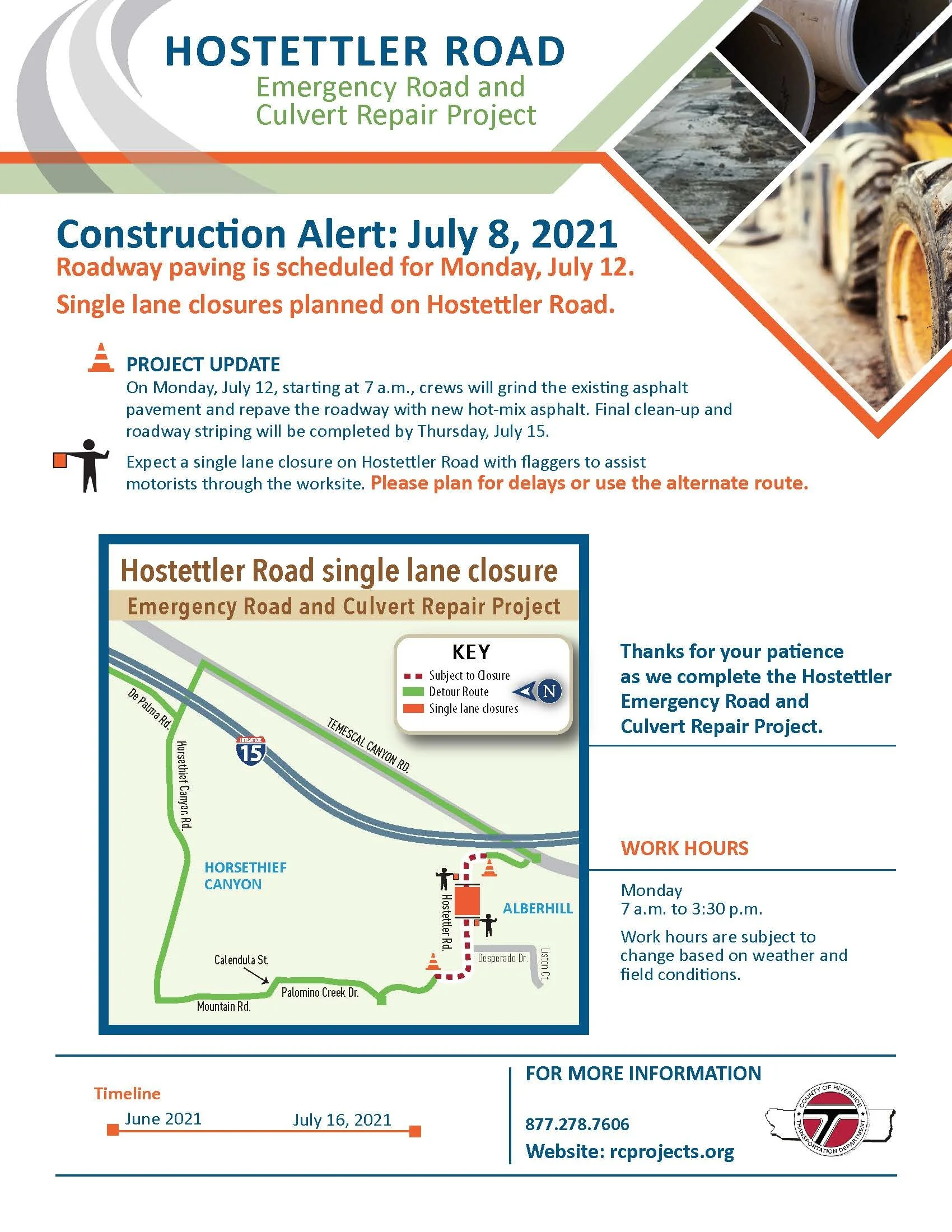 Construction Alert - Hostettler Road - July 8, 2021