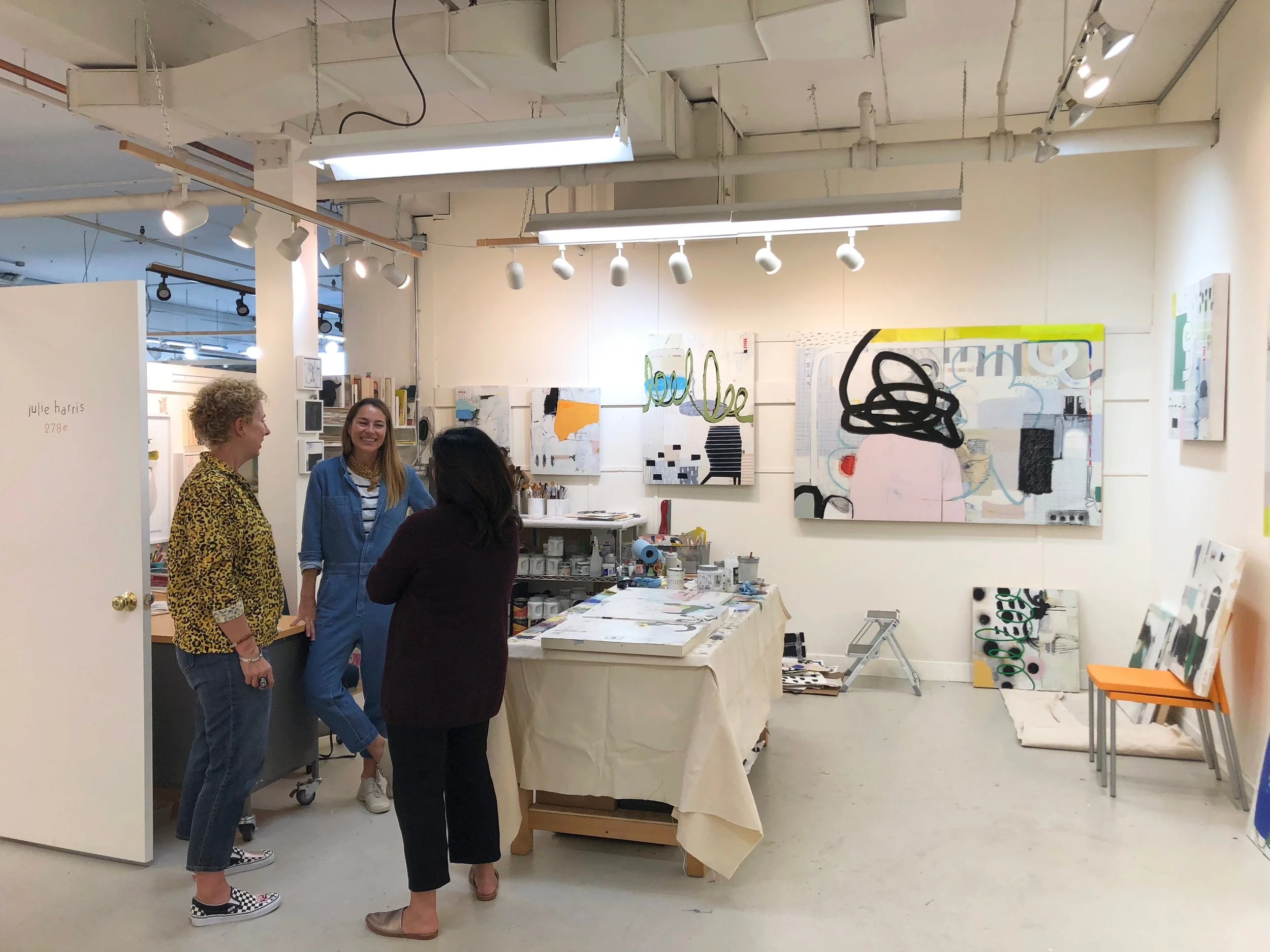 A corner of Julie Harris’ studio, and Julie in the center. Hi Julie!