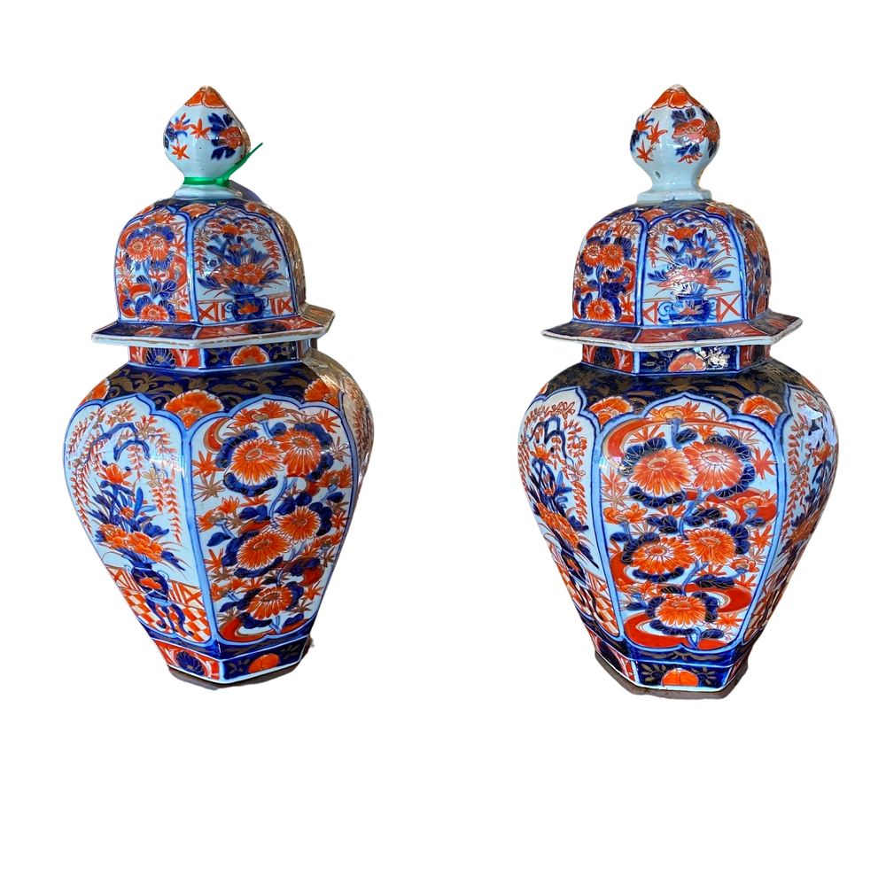 Pair of 19th Century Japanese Imari Vases with Lids, circa 1880