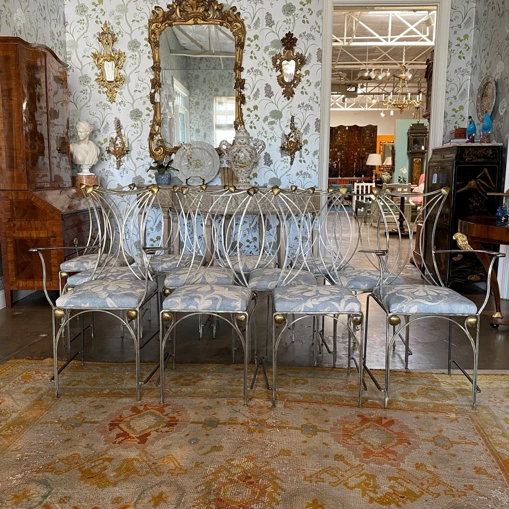 Set of 12 Stylish Liberty Style Metal Chairs with New Custom Upholstered  Seats — Wolf Hall Antiques