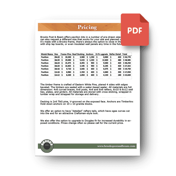 Timber Frame Outdoor Living Kits Pricing