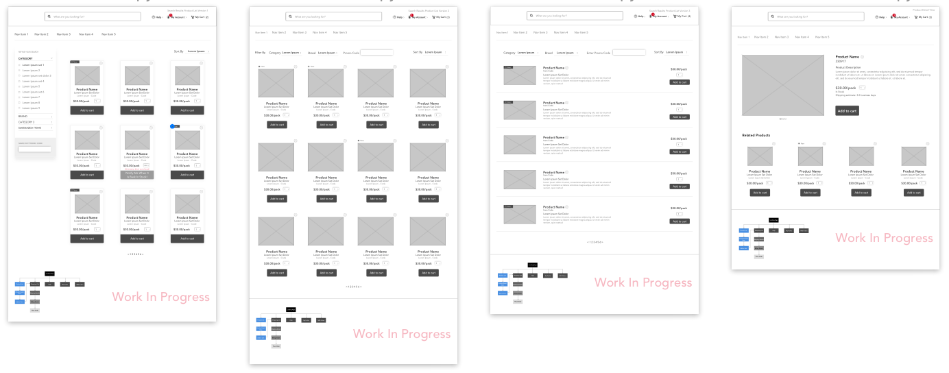 Wireframes for Sprint 1: Discovery related to browsing and searching