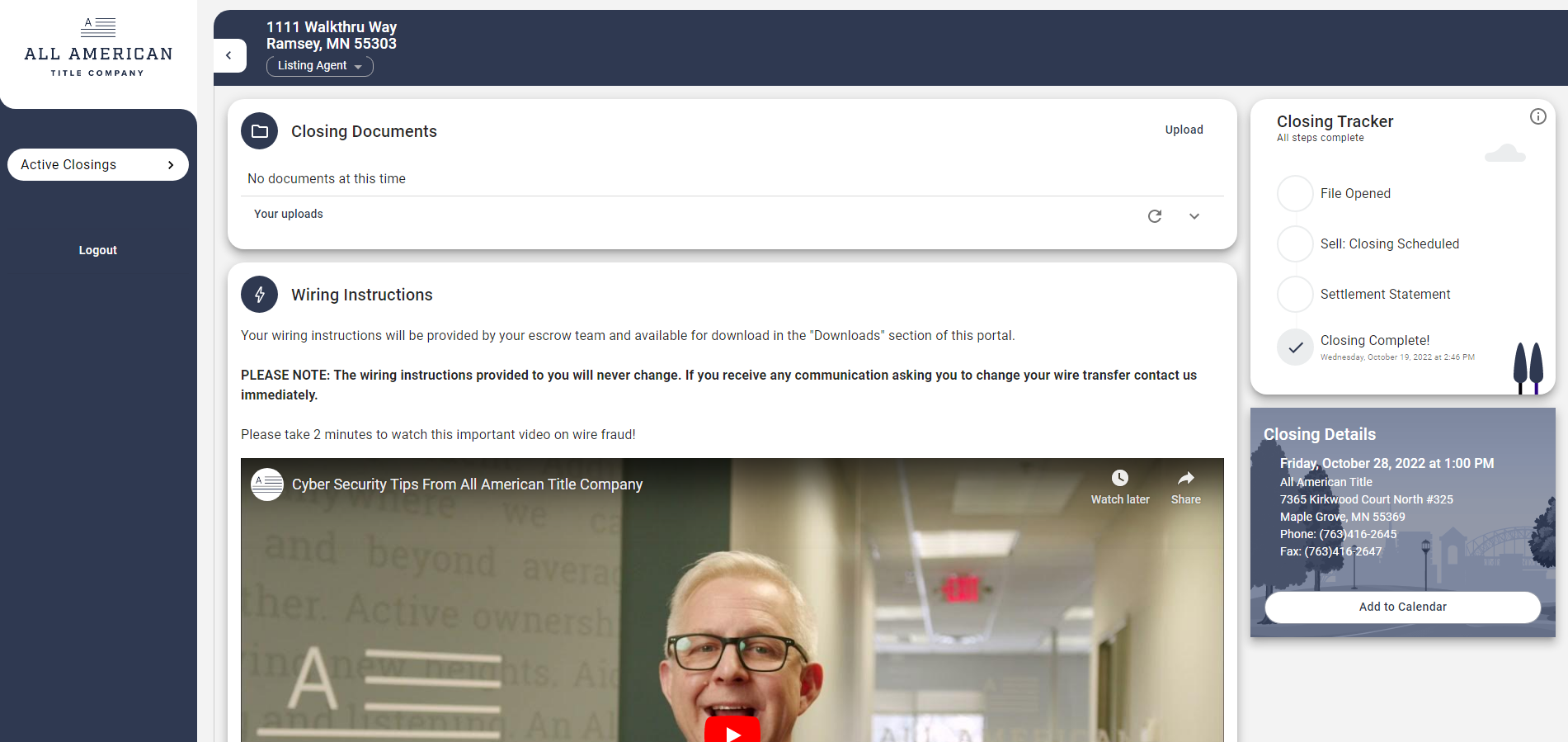 All American Title's Closing Portal