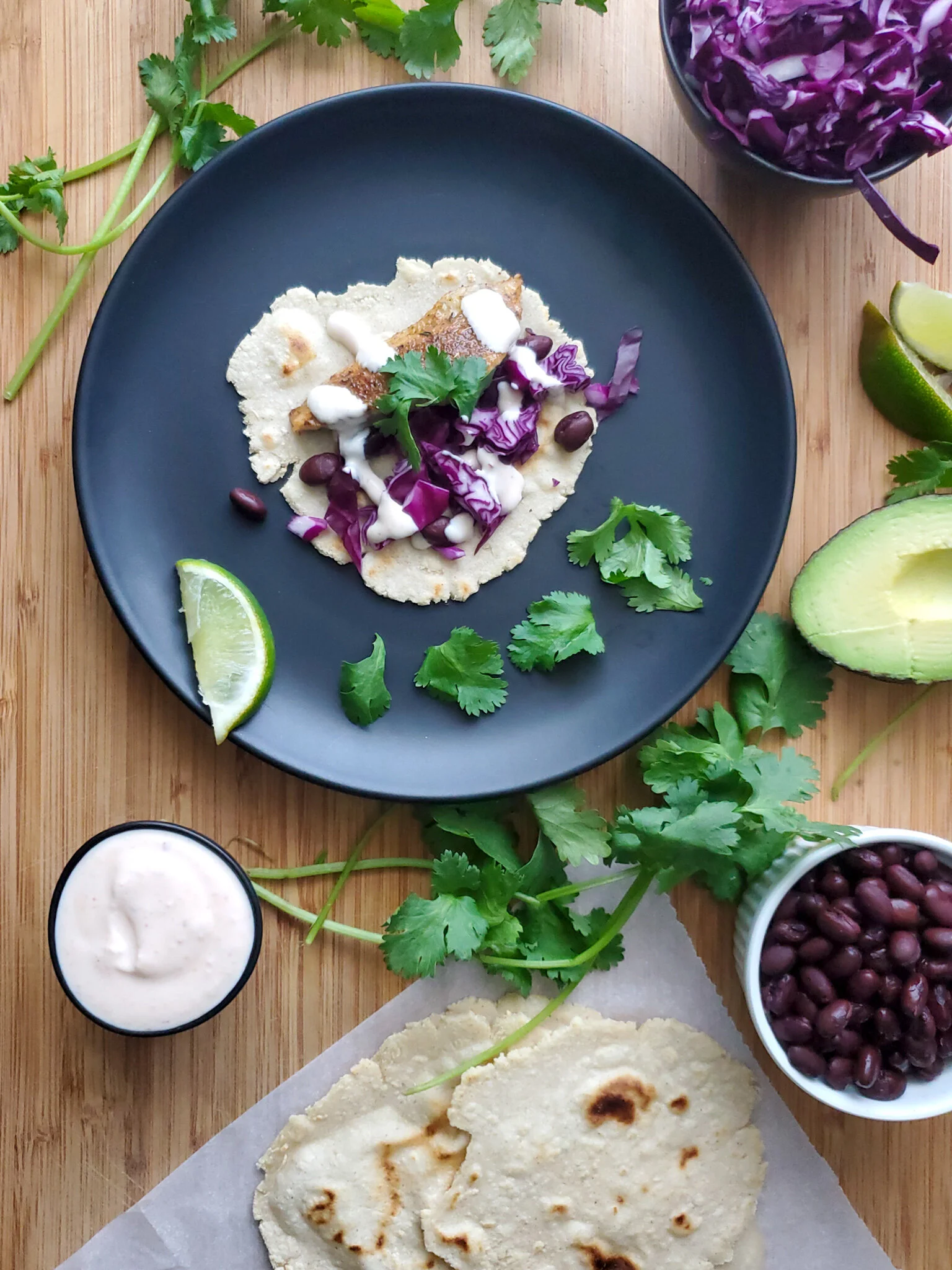 Black Bean Fish (or Shrimp) Tacos — Arriving With Arugula